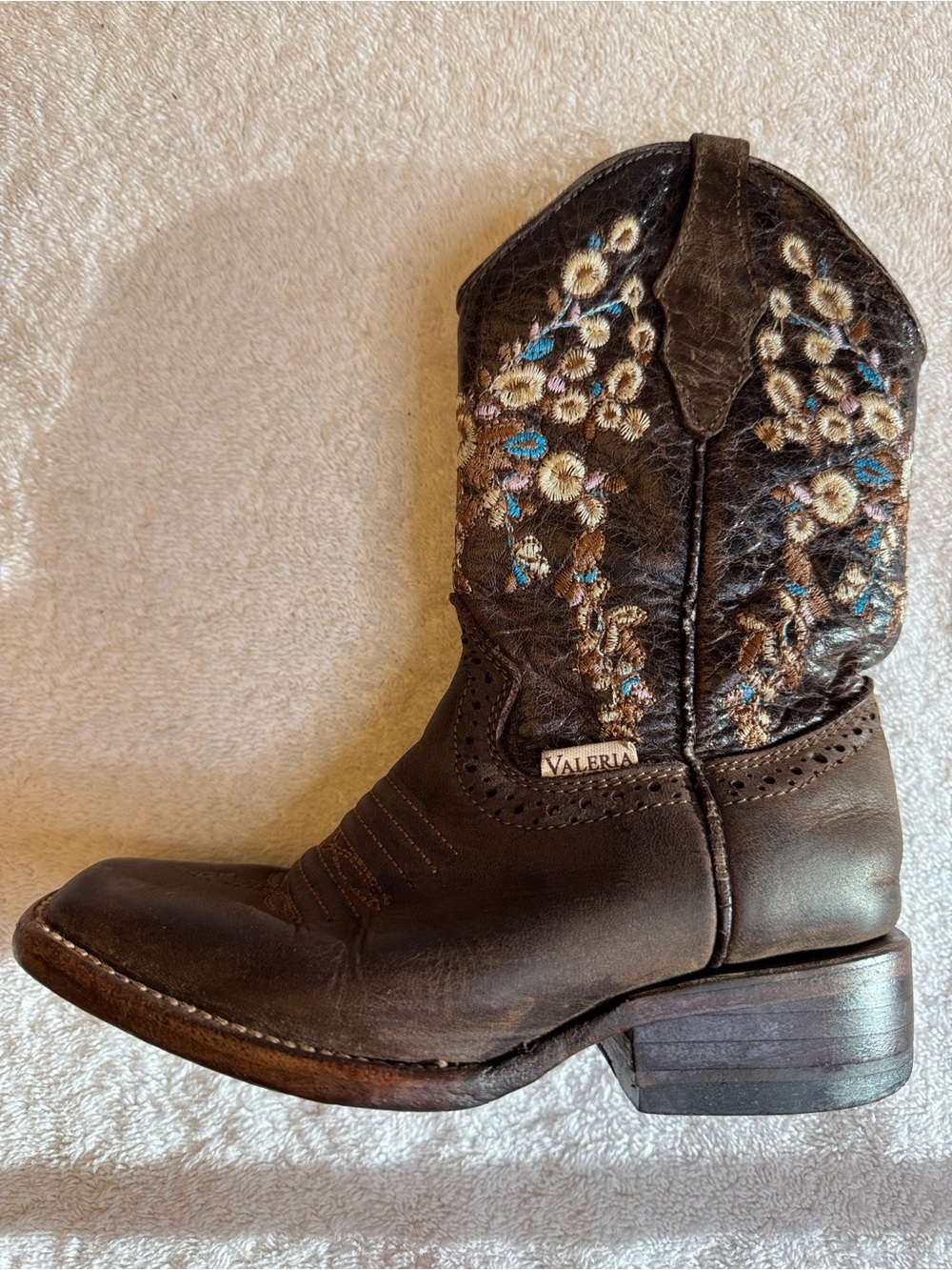 Valeria Kids Leather Floral Embroidered Cowboy Boots Mexican Size 18/US 12